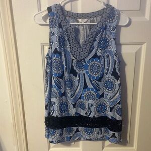 Crown & Ivy Blue and Black Paisley Blouse